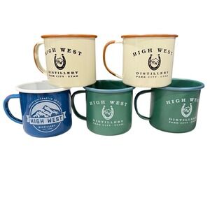 High West Distillery Enamel Camp Mugs Set of 5 Park City Utah Barware Whiskey‎